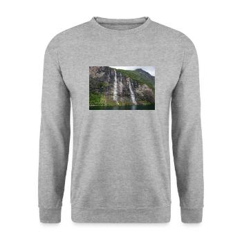 Seven Sisters Waterfall Norway Geiranger - Unisex Pullover - Weißgrau meliert - Vorne - Alina (178cm) & Michal (187cm)