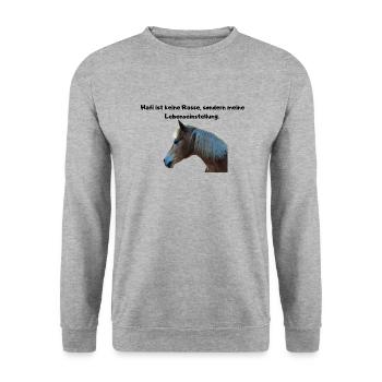 Haflinger Lebenseinstellung - Unisex Pullover - Weißgrau meliert - Vorne - Alina (178cm) & Michal (187cm)