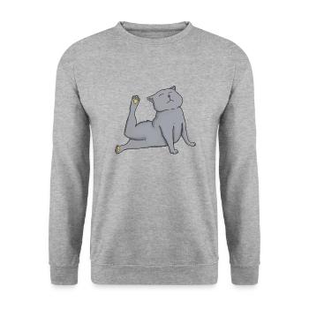 Graue Katze macht Yoga Yogaliebhaber Geschenkidee - Unisex Pullover - Weißgrau meliert - Vorne - Alina (178cm) & Michal (187cm)