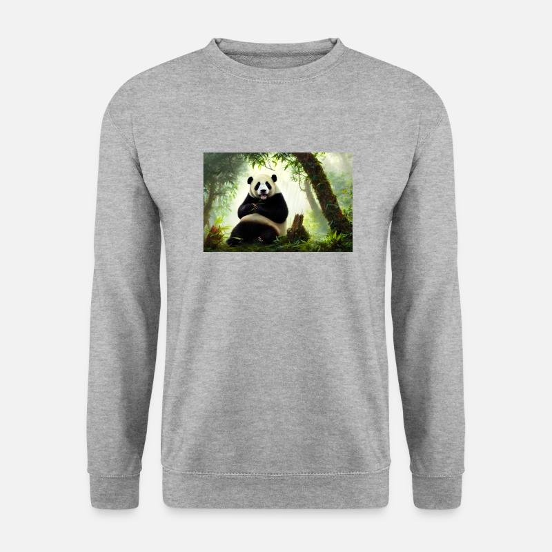 Panda im Wald - Unisex Pullover - Weißgrau meliert