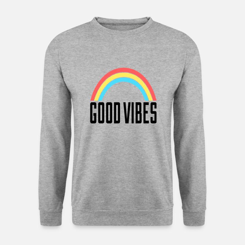 Good Vibes Regenbogen - Unisex Pullover - Weißgrau meliert