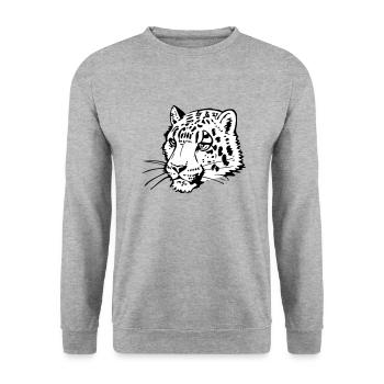Schneeleopard im Comic Stiel - Unisex Pullover - Weißgrau meliert - Vorne - Alina (178cm) & Michal (187cm)
