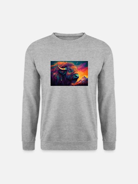 verträumter Büffel - Unisex Pullover - Weißgrau meliert