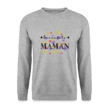 BONNE FÊTE MAMAN. MAMAN. FÊTE DES MÈRES. FÊTE - Sweat-shirt Unisexe - gris chiné - Devant - Alina (178cm) & Michal (187cm)