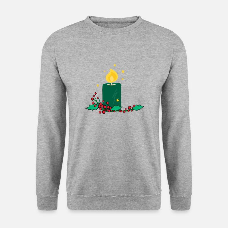 Weihnachtskerze und Stechpalmenbeere - Unisex Pullover - Weißgrau meliert