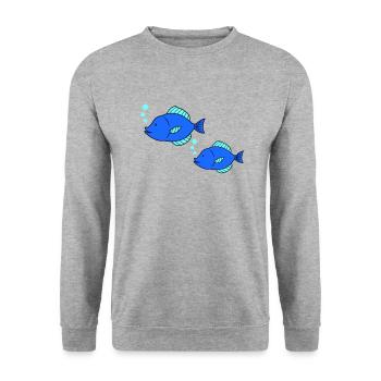 fische comic - Unisex Pullover - Weißgrau meliert - Vorne - Alina (178cm) & Michal (187cm)