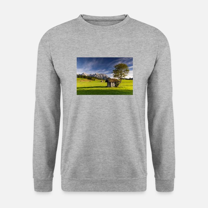 Buckelwiesen nähe Mittenwald - Unisex Pullover - Weißgrau meliert