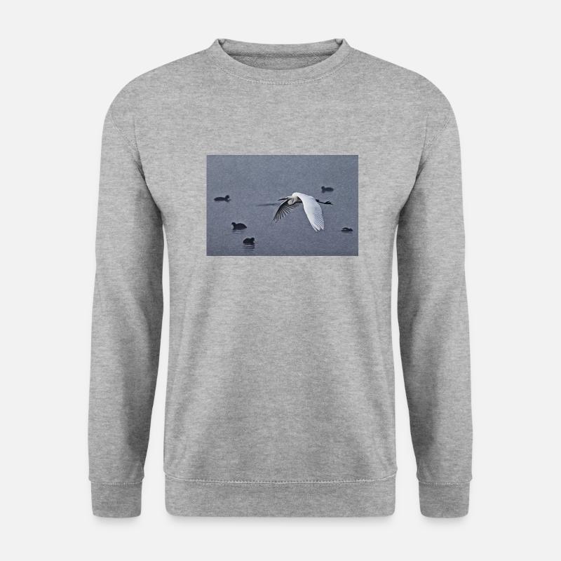 Silberreiher im Flug - Unisex Pullover - Weißgrau meliert