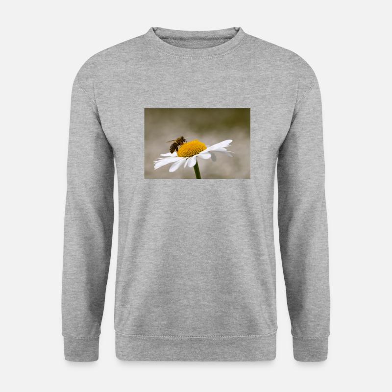 Margerite mit Biene - Unisex Pullover - Weißgrau meliert