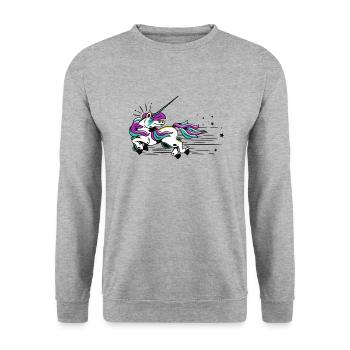 Fliegendes Einhorn - Unisex Pullover - Weißgrau meliert - Vorne - Alina (178cm) & Michal (187cm)