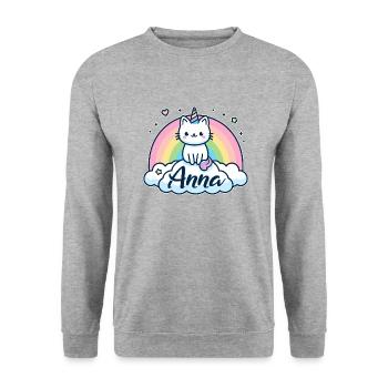 Anna Nom Prénom Chat licorne - Sweat-shirt Unisexe - gris chiné - Devant - Alina (178cm) & Michal (187cm)