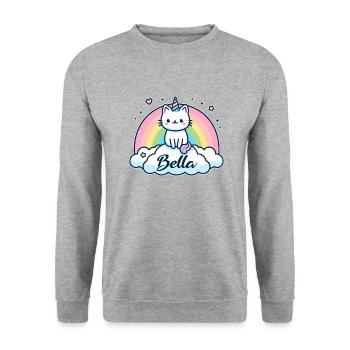 Bella Name Vorname Einhornkatze - Unisex Pullover - Weißgrau meliert - Vorne - Alina (178cm) & Michal (187cm)