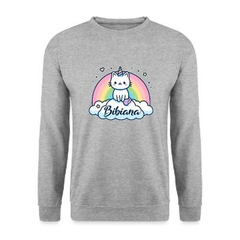 Bibiana Name Vorname Einhornkatze - Unisex Pullover - Weißgrau meliert - Vorne - Alina (178cm) & Michal (187cm)