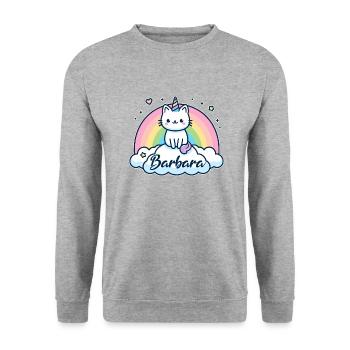 Barbara Nom Prénom Chat licorne - Sweat-shirt Unisexe - gris chiné - Devant - Alina (178cm) & Michal (187cm)