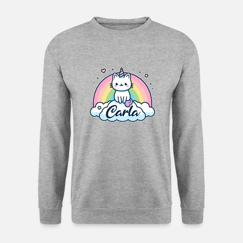 Carla Name Vorname Einhornkatze - Unisex Pullover - Weißgrau meliert