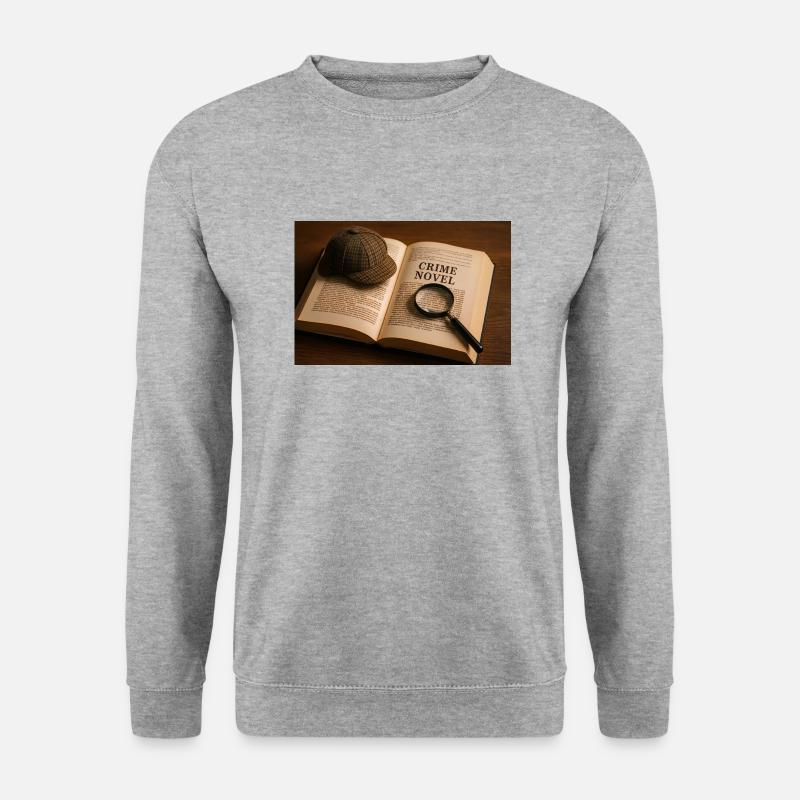 Buch, Lupe und Krimi - Unisex Pullover - Weißgrau meliert