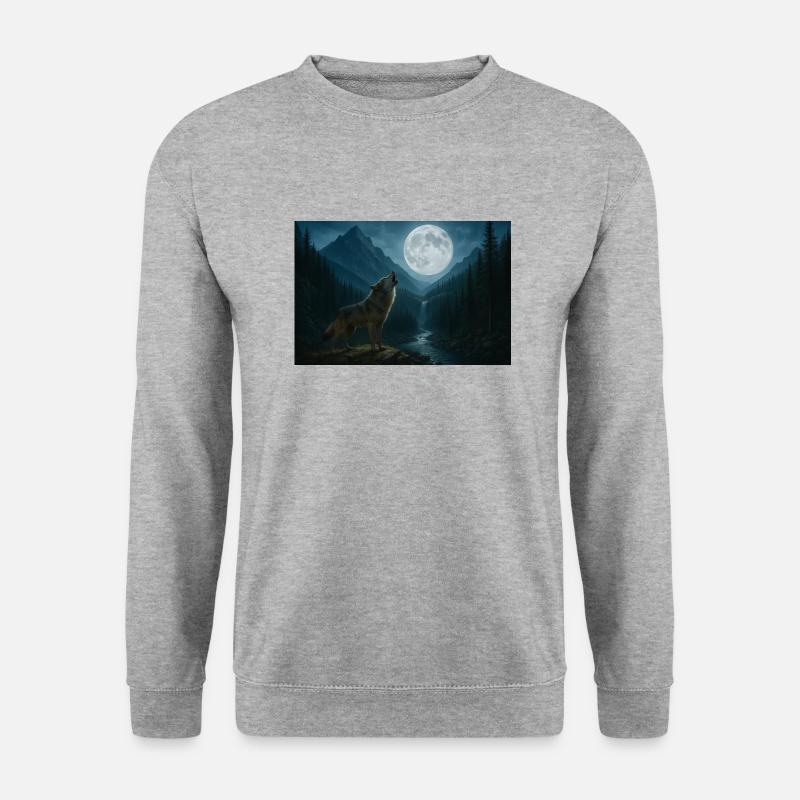 Wolf im Mondlicht remix - Unisex Pullover - Weißgrau meliert