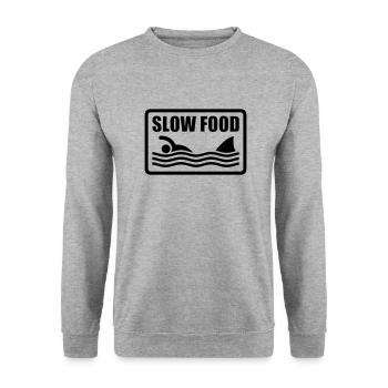 slow food - Unisex Pullover - Weißgrau meliert - Vorne - Alina (178cm) & Michal (187cm)