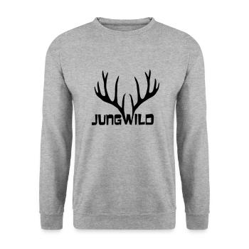 Hirsch Geweih Jung Wild tier jagd jäger wald - Unisex Pullover - Weißgrau meliert - Vorne - Alina (178cm) & Michal (187cm)