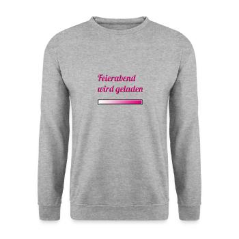 Feierabend wird geladen - Unisex Pullover - Weißgrau meliert - Vorne - Alina (178cm) & Michal (187cm)