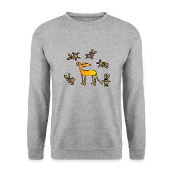 Galgo und Hasen - Unisex Pullover - Weißgrau meliert - Vorne - Alina (178cm) & Michal (187cm)