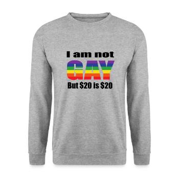 I´m not Gay but $20 is $20 - Unisex Pullover - Weißgrau meliert - Vorne - Alina (178cm) & Michal (187cm)