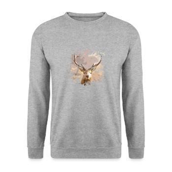 Hirsch - Unisex Pullover - Weißgrau meliert - Vorne - Alina (178cm) & Michal (187cm)