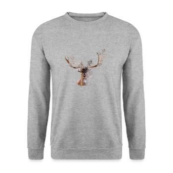 Cerf en bois de cerf - Sweat-shirt Unisexe - gris chiné - Devant - Alina (178cm) & Michal (187cm)