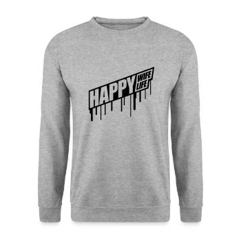 graffiti gouttes happy wife life femme gluecklic - Sweat-shirt Unisexe - gris chiné - Devant - Alina (178cm) & Michal (187cm)
