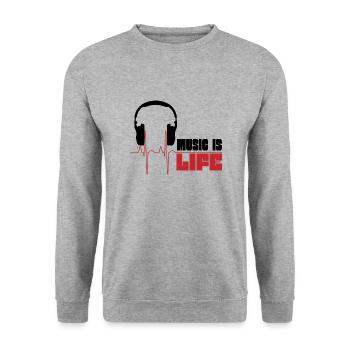 Music is life - Unisex Pullover - Weißgrau meliert - Vorne - Alina (178cm) & Michal (187cm)