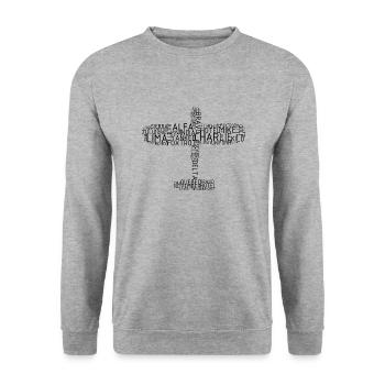 Flugzeug aus Pilotenalphabet_schwarz - Unisex Pullover - Weißgrau meliert - Vorne - Alina (178cm) & Michal (187cm)