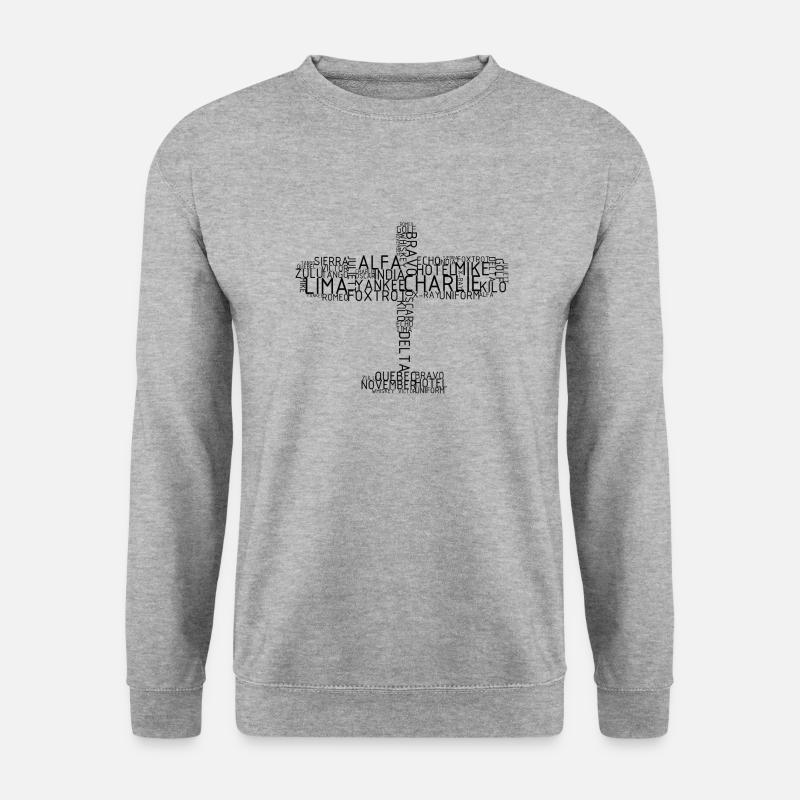 Flugzeug aus Pilotenalphabet_schwarz - Unisex Pullover - Weißgrau meliert