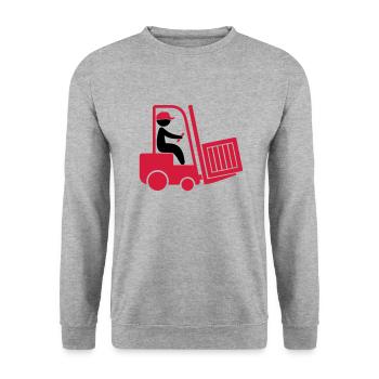 A forklift transporting a box - Unisex Sweatshirt - salt & pepper - Front - Alina (178cm) & Michal (187cm)