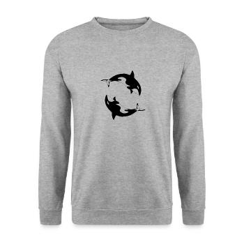 Schwertwal Orcinus orca - Unisex Pullover - Weißgrau meliert - Vorne - Alina (178cm) & Michal (187cm)