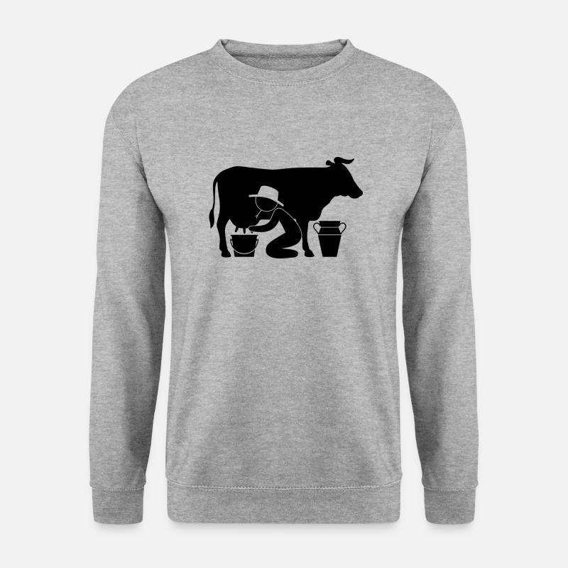 Bauer beim Melken einer Kuh - Unisex Pullover - Weißgrau meliert