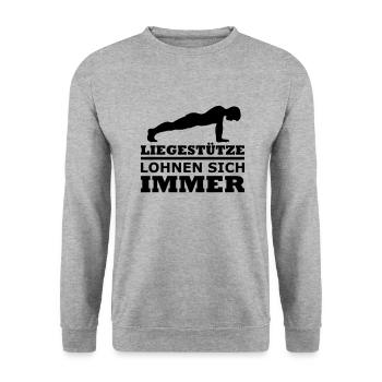 Liegestütze lohnen sich immer - Unisex Pullover - Weißgrau meliert - Vorne - Alina (178cm) & Michal (187cm)