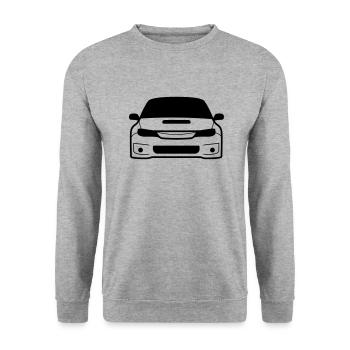 JDM Car eyes STI 4 | T-shirts JDM - Sweat-shirt Unisexe - gris chiné - Devant - Alina (178cm) & Michal (187cm)