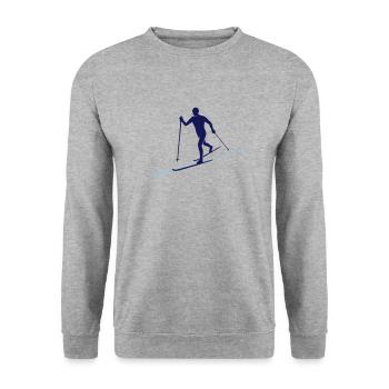 Skilangläufer mit Skispur - zweifarbig - Unisex Pullover - Weißgrau meliert - Vorne - Alina (178cm) & Michal (187cm)