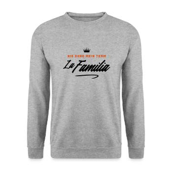 nie ohne mein team familia - Unisex Pullover - Weißgrau meliert - Vorne - Alina (178cm) & Michal (187cm)