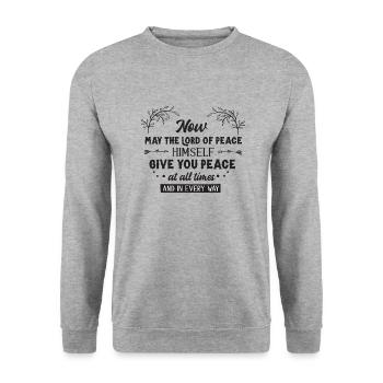 Möge dir Gott Frieden geben - Unisex Pullover - Weißgrau meliert - Vorne - Alina (178cm) & Michal (187cm)