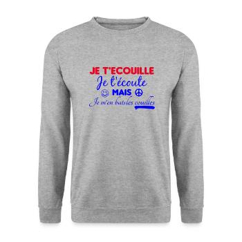 T shirt je t'écouille je t'écoute - Sweat-shirt Unisexe - gris chiné - Devant - Alina (178cm) & Michal (187cm)