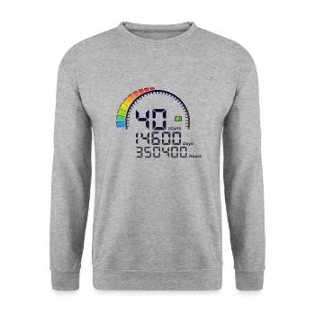 40 Jahre Geburtstagszähler days hours schnell - Unisex Pullover - Weißgrau meliert - Vorne - Alina (178cm) & Michal (187cm)