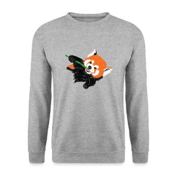 Roter Panda / Red Panda Design V - Unisex Pullover - Weißgrau meliert - Vorne - Alina (178cm) & Michal (187cm)