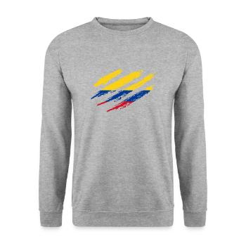 Kolumbien Flagge Kratzer Kolumbianische Flagge - Unisex Pullover - Weißgrau meliert - Vorne - Alina (178cm) & Michal (187cm)