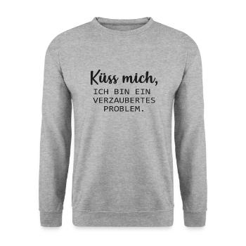 Küss mich, ich bin ein verzaubertes Problem. :* - Unisex Pullover - Weißgrau meliert - Vorne - Alina (178cm) & Michal (187cm)