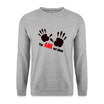 We AHR together | Ahrtal Hochwasser SolidAHRität - Unisex Pullover - Weißgrau meliert - Vorne - Alina (178cm) & Michal (187cm)