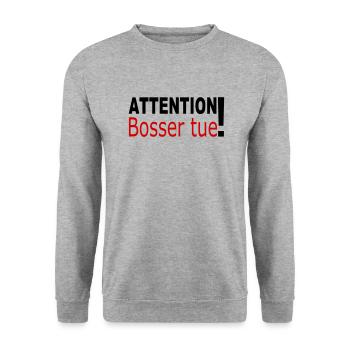 Attention bosser tue! - Sweat-shirt Unisexe - gris chiné - Devant - Alina (178cm) & Michal (187cm)