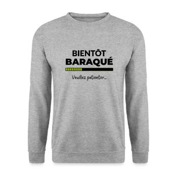 Musculation, bientôt baraqué, veuillez patienter - Sweat-shirt Unisexe - gris chiné - Devant - Alina (178cm) & Michal (187cm)