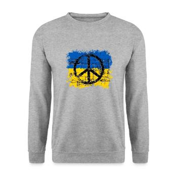 Ukraine Shirt mit Flagge und Peace Zeichen - Unisex Pullover - Weißgrau meliert - Vorne - Alina (178cm) & Michal (187cm)