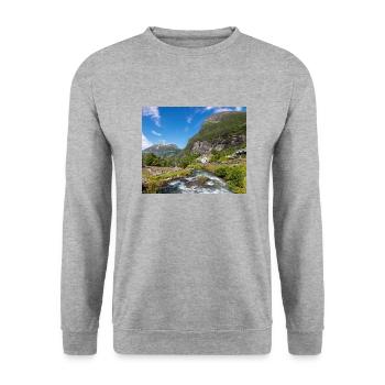 Geiranger panorama Storseterfossen Norway - Unisex Sweatshirt - salt & pepper - Front - Alina (178cm) & Michal (187cm)